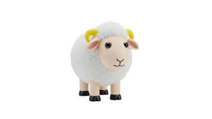 Cute cartoon sheep with yellow horns and white wool