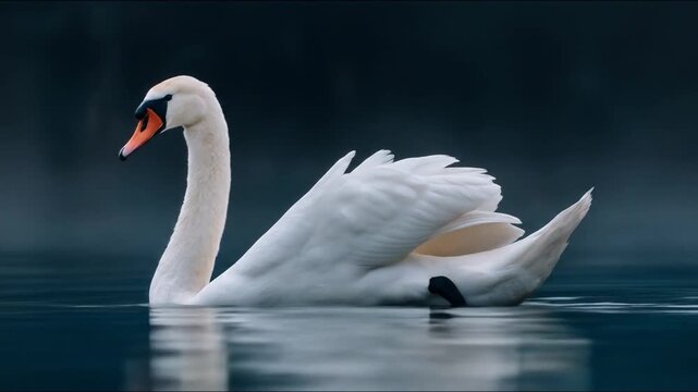 Elegant swan swimming gracefully on calm water surface daytime