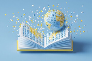 Open Braille Book with Globe and Floating Dots Illustration
