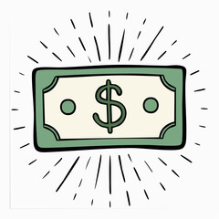 Shining Dollar Bill Hand Drawn Icon - Finance Concept