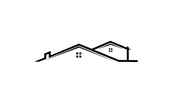 Minimalist black and white house roofline illustration.
