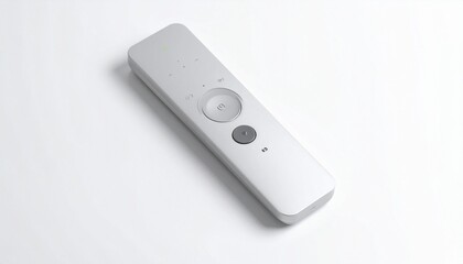 Minimalist White Remote Control with Circular Navigation Pad and Two Buttons on White Surface