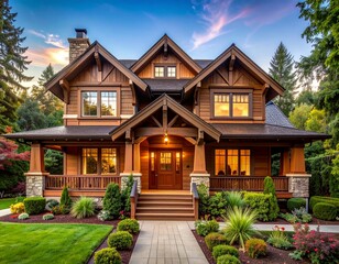 wood brown craftsman house, home, ranch, stone cozy, deck, porch, roof, siding, sky, grass, farm, country
