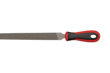 Hand file tool with red black handle on transparent background