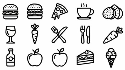 Fototapeta premium Collection of simple food and drink icons in a grid.