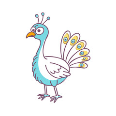 Naklejka premium Cartoon peacock drawing on white background. Made for Moral Cartoon story.