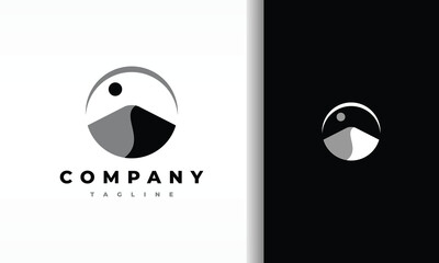 Minimalist Circular Mountain and Sun Logo Design