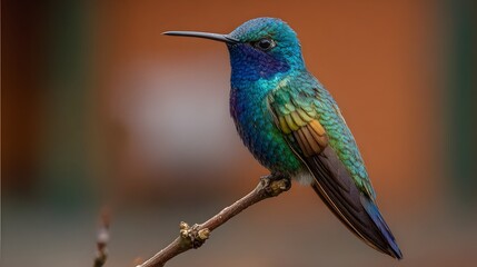 Obraz premium Vibrant Hummingbird Perched on a Branch - A Stunning Display of Natures Beauty and Colors.