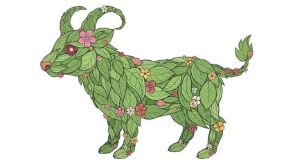 Fototapeta premium Vibrant floral goat with green leaves and colorful flowers standing