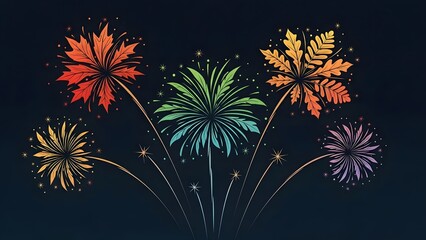 Vibrant colorful fireworks exploding in night sky with sparks