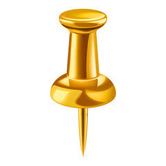 Golden push pin on a white background viewed from the side