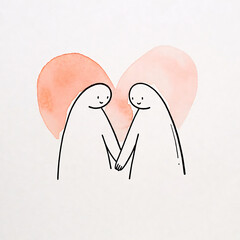 Line drawing of a man and a woman competing for each other's heart or love, Family embracing soft pastel colors on light background for maternal care designs. Generative ai