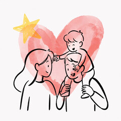 Line drawing of a man and a woman competing for each other's heart or love, Family embracing soft pastel colors on light background for maternal care designs. Generative ai