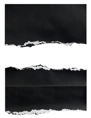 Two torn, black paper strips with white exposed edges on white background