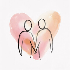 Line drawing of a man and a woman competing for each other's heart or love, Family embracing soft pastel colors on light background for maternal care designs. Generative ai