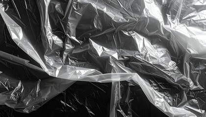 Crumpled transparent material texture, shadows and highlights in grayscale