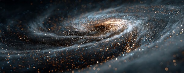 Dark matter concept with swirling galaxy core and particle stream grid