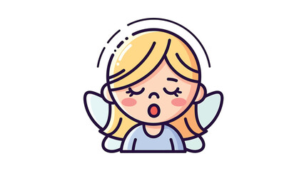 Cute cartoon angel girl with closed eyes and open mouth.