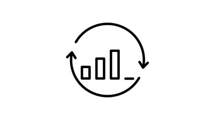 Animated continuous improvement line icon featuring a growth graph animation and rotating cycle flow lines. For process optimization and productivity. Isolated on a white background in 4K resolution. - Powered by Adobe