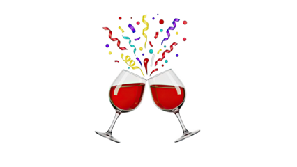 Cheers with Red Wine and Confetti