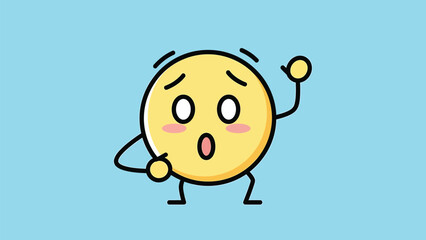 Obraz premium Embarrassed emoji character with wide open eyes and raised hand expressing shock and surprise.