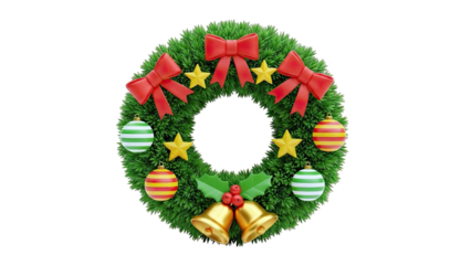Christmas Wreath with Ornaments, Bows, Stars, and Bells