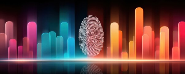 Vibrant futuristic digital waves swirl around a fingerprint, symbolizing technology and data connectivity