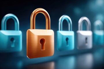 Secure digital system concept with padlocks representing cybersecurity and data protection for online security