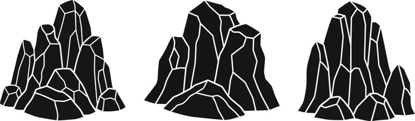 Three jagged rock formations a striking silhouette on transparent background © MdGolam