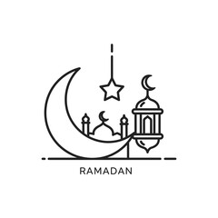Obraz premium Ramadan Icon: Crescent Moon, Mosque, Star Lantern for Islamic Celebration