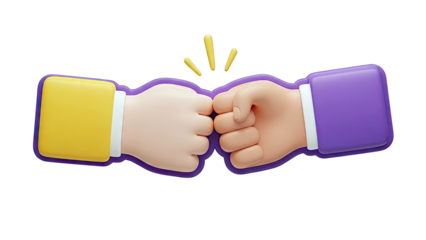 3D Fist Bump with Yellow and Purple Cuffs