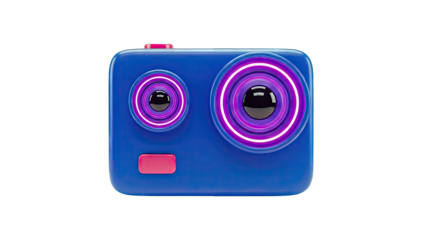 3D Rendered Blue Camera with Pink Accents on White