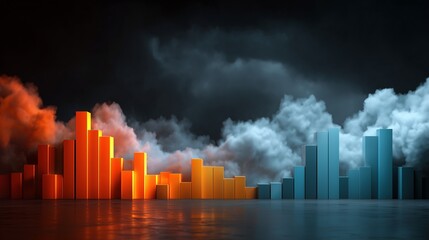 Data Visualization: A modern composition presents a dynamic data visualization of contrasting colors and shapes, representing complex information with style.