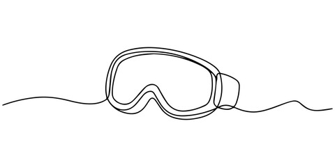 Single Line Drawing of Snow Goggles for Winter Sports, Goggles one line art. Continuous line drawing of sport, player, sports, board, mountains, hill, protection, eyes, see, winter sport, ski, compete
