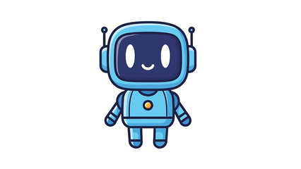 Fototapeta premium Cute cartoon robot character with antennas and a friendly smile in blue color.