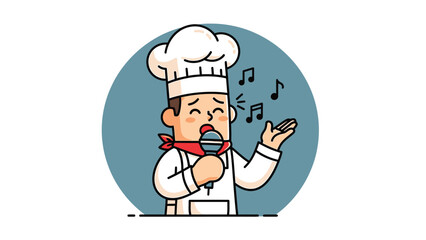 Obraz premium Chef singing into a microphone, expressing joy and passion for music and cooking.