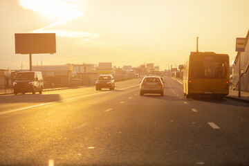 evening views of the road highway on a sunny day in summer. 