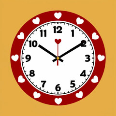 Decorative wall clock with a large red heart face and a frame of smaller hearts