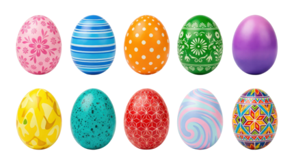 A colorful collection of traditional Easter egg  featuring floral patterns and spring flower designs for a festive holiday celebration set