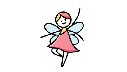 Cute cartoon fairy with wings and a pink dress dancing gracefully in the air.