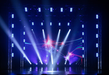 stage light with colored spotlights and smoke, concert and theatre scene 