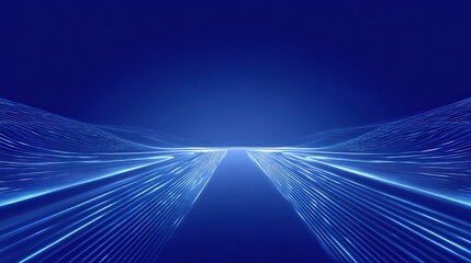 Futuristic blue tech background with abstract road and gradient light effects