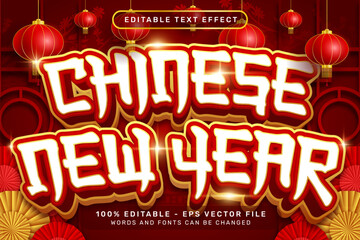 chinese newyear 3d text effect and editable text effect with lanterns and Chinese ornaments background