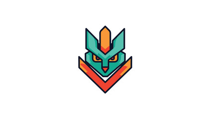 Obraz premium Geometric illustration of a stylized teal and orange owl-like creature with sharp angles.