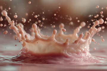 Close-up of a splashing pink liquid crown with droplets in motion