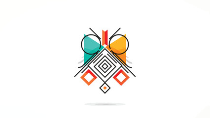 Geometric owl illustration with abstract shapes and vibrant colors on white background.