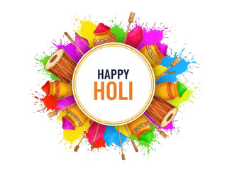 Vibrant holi celebration with colorful drums isolated on transparent background