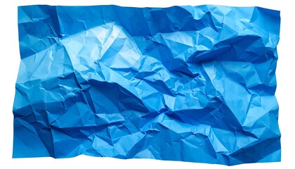 Textured, blue, crumpled paper against a white background with highlights