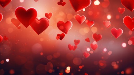 Obraz premium Red hearts floating with romantic bokeh lights background