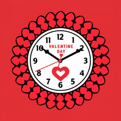 Decorative wall clock with a large red heart face and a frame of smaller hearts